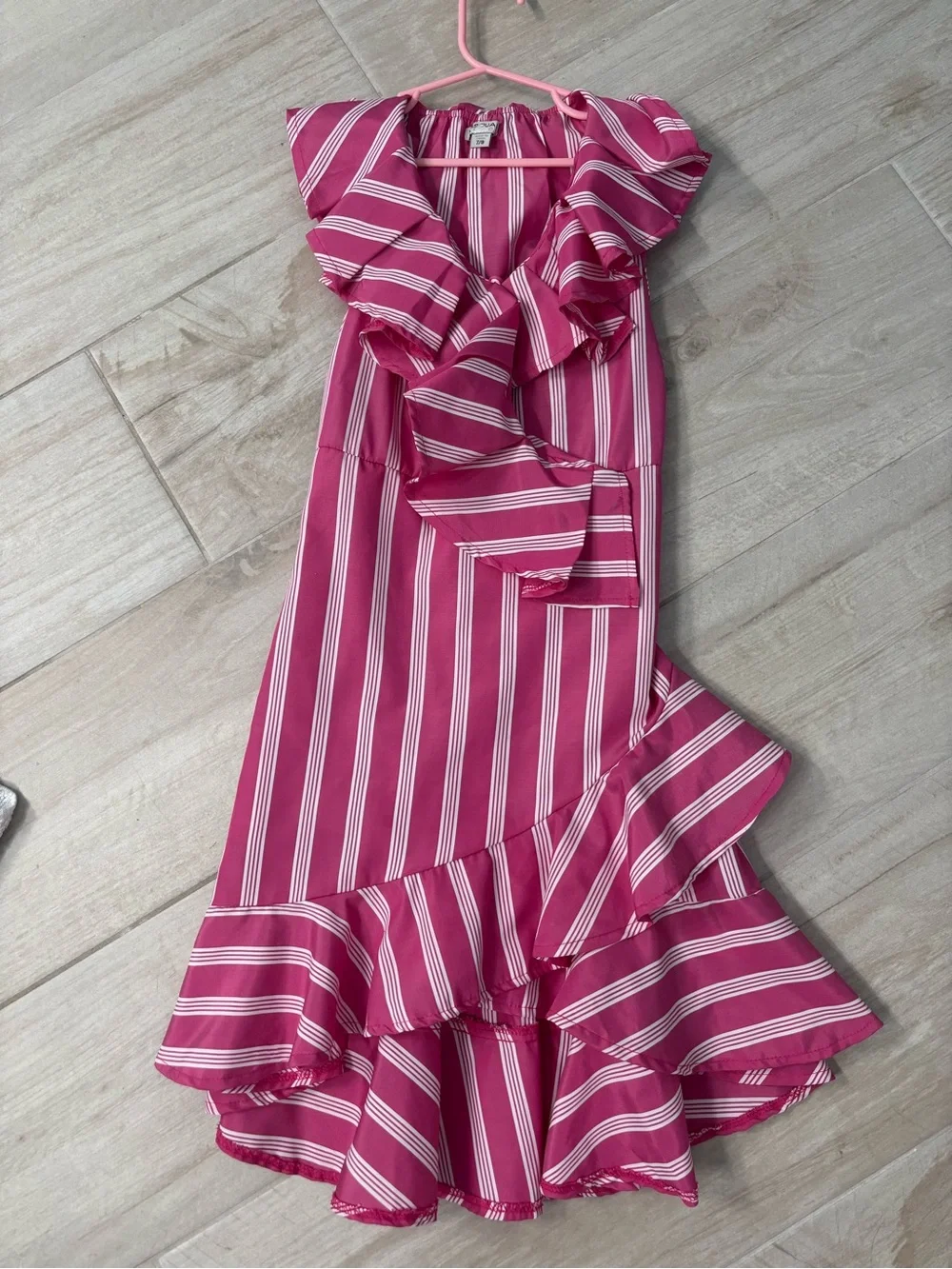 Habitual girls Pink & White Striped Ruffle Midi Dress